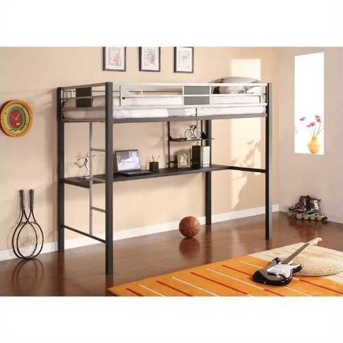 DHP Silver Screen Metal Twin Black Modern Loft Bed with Desk - Twin - Black With Desk