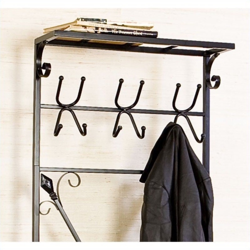 SEI Furniture Leon Entryway Storage Rack-Bench Seat in Textured Black