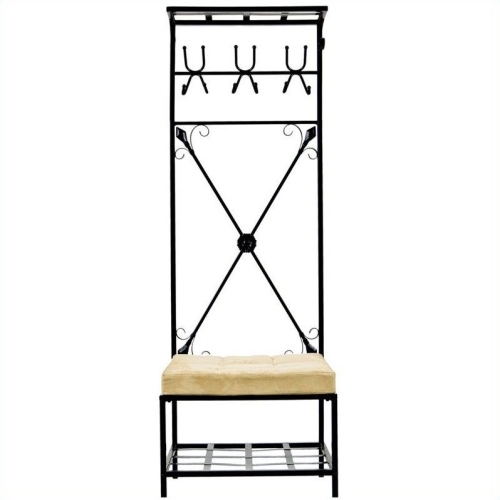 SEI Furniture Leon Entryway Storage Rack-Bench Seat in Textured Black