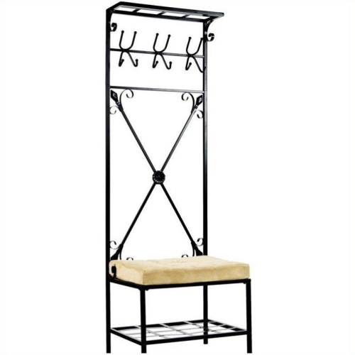 SEI Furniture Leon Entryway Storage Rack-Bench Seat in Textured Black