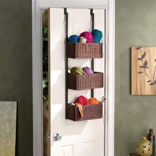 SEI Furniture Hazel Over-the-Door Basket Storage in Espresso