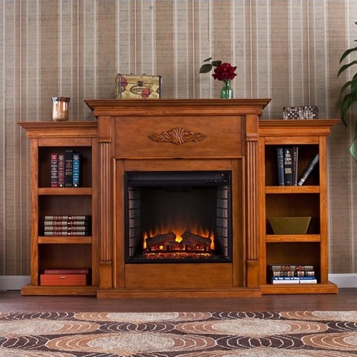 SOUTHERN ENTERPRISES  Fredricksburg Electric Fireplace W/ Bookcases In Pine