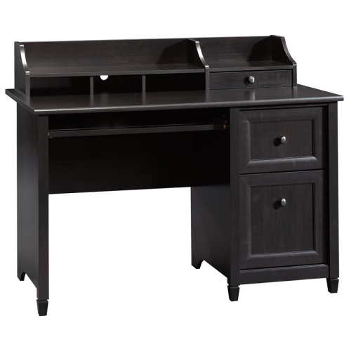 SAUDER  Edge Water Wood Computer Desk In Estate Black Edge Water Hutch-Style Computer Desk