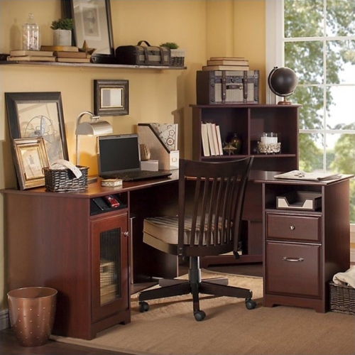 BUSH  " Furniture Cabot 60"" L-Shaped Computer Desk In Harvest Cherry" 60W L Shaped Computer Desk