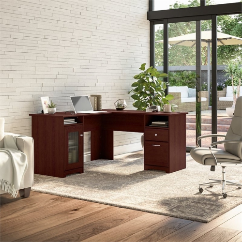 Bush Furniture Cabot 60" L-Shaped Computer Desk in Harvest Cherry
