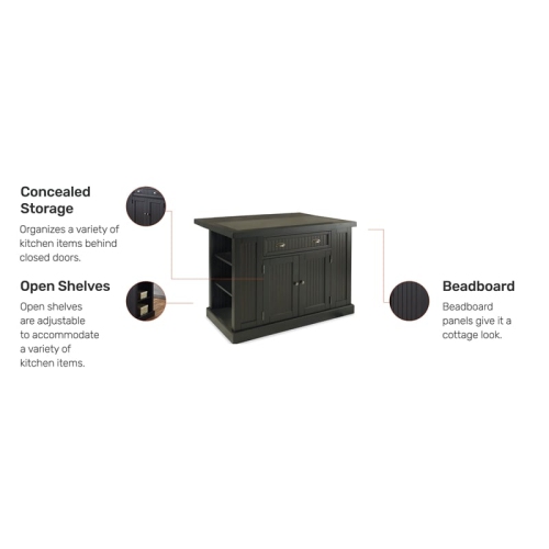 Homestyles Nantucket Wood Kitchen Island in Black
