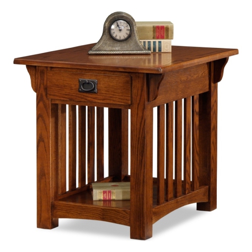 Leick Furniture Wood Mission End Table with Storage Drawer and Shelf in Oak