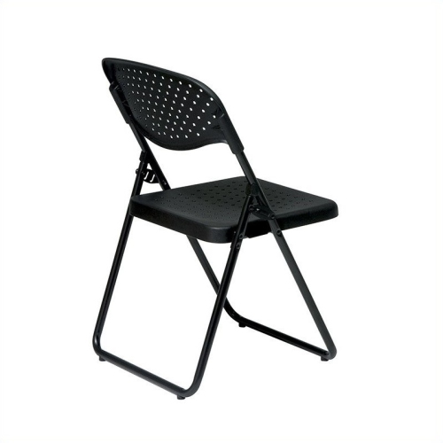 Folding Chair with Black Plastic Seat and Back and Black Frame.