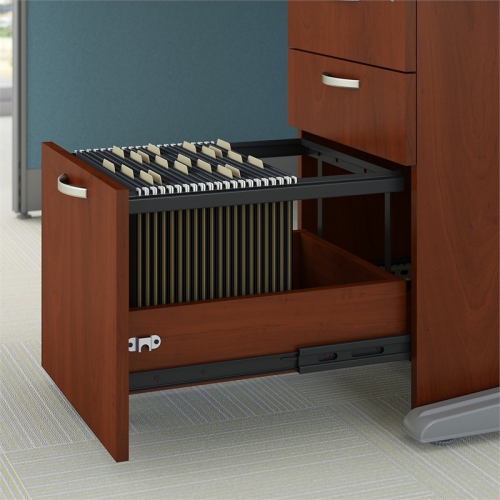 Office in an Hour L Shaped Cubicle Workstation with Storage in Cherry