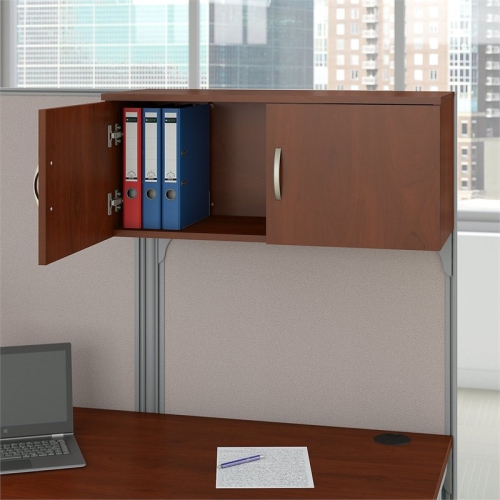 Office in an Hour L Shaped Cubicle Workstation with Storage in Cherry