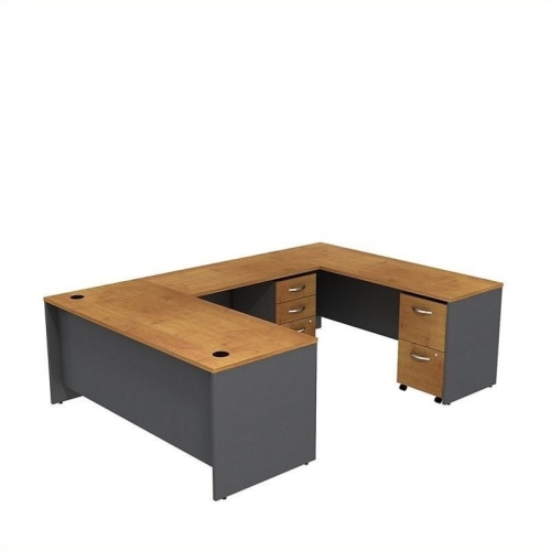 BBF Series C 72" U-Shaped Desk With Pedestal In Natural Cherry - Engineered Wood