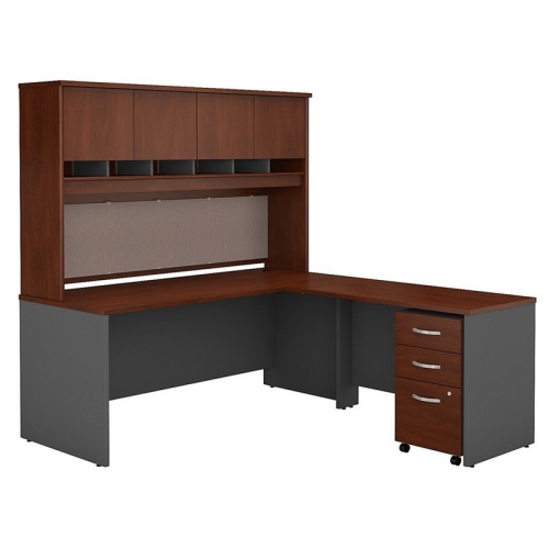 BBF  Series C 72W L Shaped Desk With Storage In Hansen Cherry - Engineered Wood
