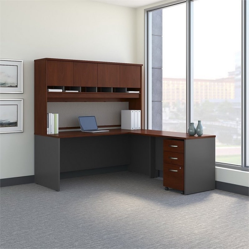 Series C 72W L Shaped Desk with Storage in Hansen Cherry - Engineered Wood