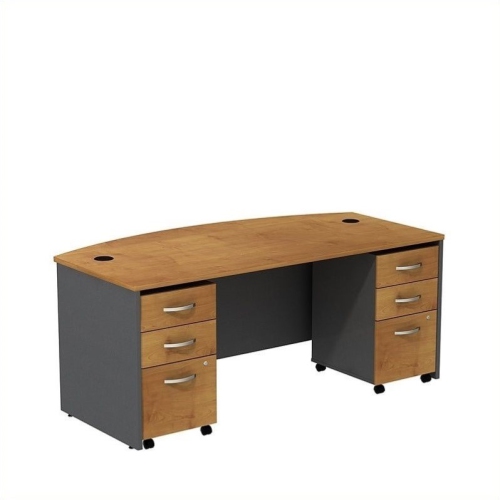 BBF  Series C 72" Bowfront Desk With Pedestal In Natural Cherry - Engineered Wood