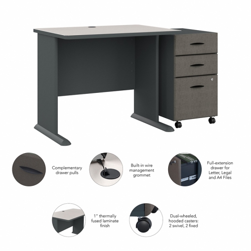 Series A 36" Desk with Mobile File Cabinet in Slate/White - Engineered Wood