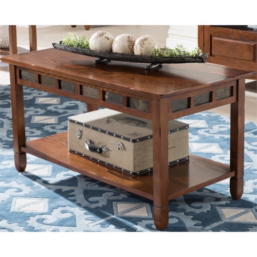 Leick Furniture Rustic Slate Rectangular Wood Coffee Table in Rustic Oak