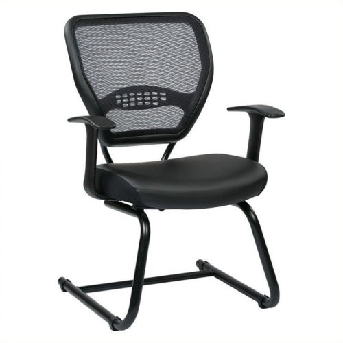 OFFICE STAR Professional Air Grid Back Visitors Chair With Bonded Leather Seat In Black