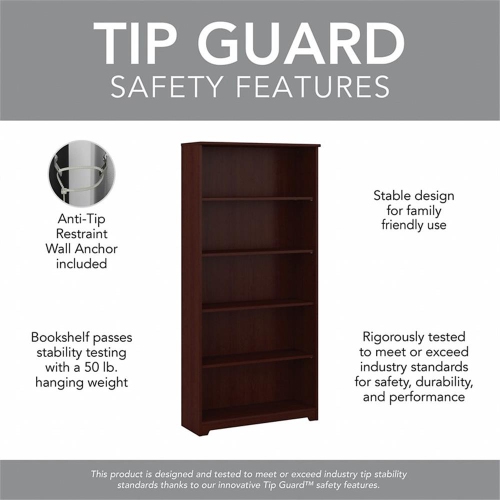 Bush Cabot 5-Shelf Engineered Wood Tall Bookcase in Harvest Cherry