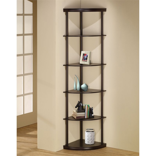 Coaster 5 Shelf Corner Bookcase in Cappuccino