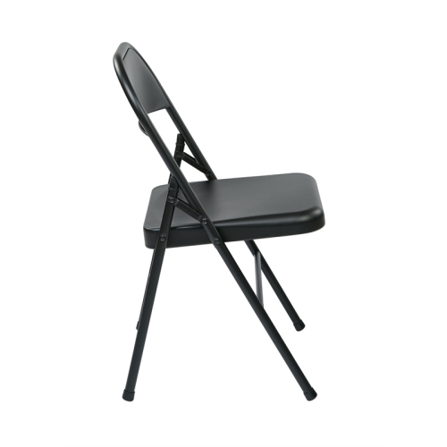 OSP Home Furnishings Folding Chair with Metal Seat and Back in Black