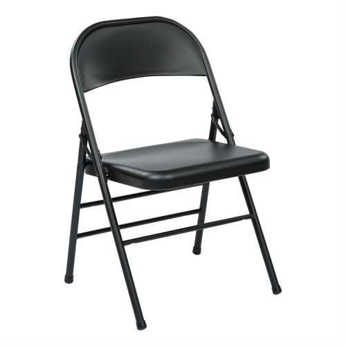 OSP Home Furnishings Folding Chair with Metal Seat and Back in Black