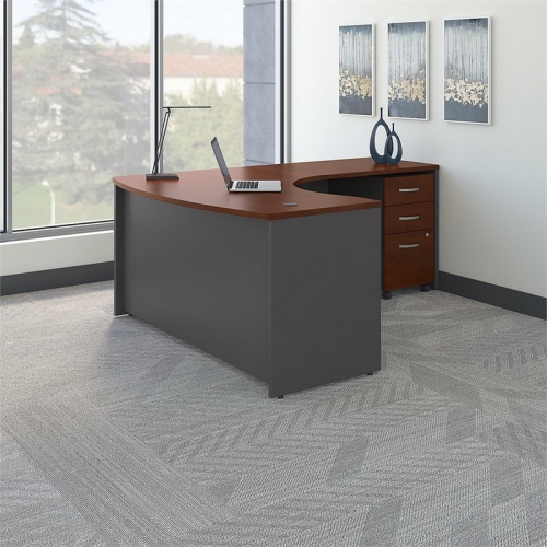 Series C RH Transitional Wood L Shaped Desk with Drawers in Hansen Cherry