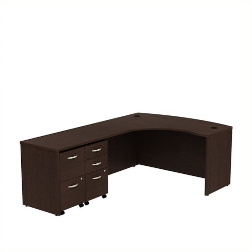 Series C 60W Bow Front L Desk with Drawers in Mocha Cherry - Engineered Wood