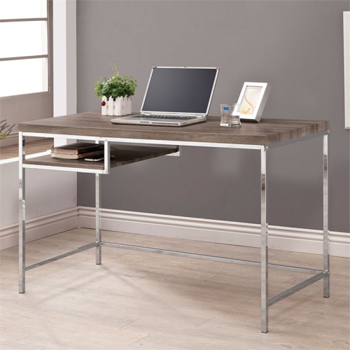 Coaster Writing Desk in Weathered Gray and Chrome