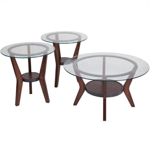 ASHLEY FURNITURE  Fantell 3-Piece Occasional Glass Table Set In Dark Brown