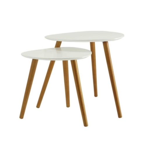 Convenience Concepts Oslo Nesting End Tables in White and Natural Wood Finish