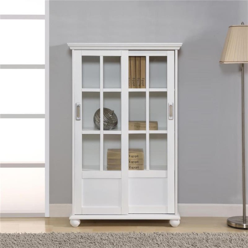 AMERIWOOD HOME  Aaron Lane Bookcase With Sliding Glass Doors In White