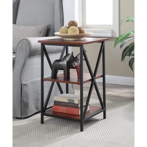 CONVENIENCE CONCEPTS  Tucson Three-Tier End Table In Black Metal And Cherry Wood