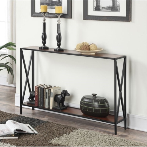 Convenience Concepts Tucson Console Table in Black Metal and Cherry Wood Finish