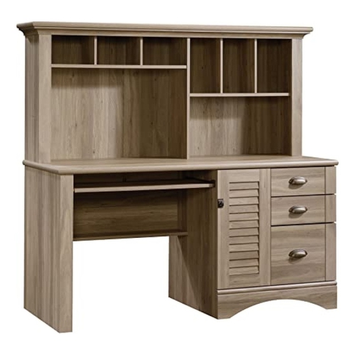 Sauder Harbor View Computer Desk with Hutch in Salt Oak