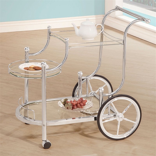 Coaster 3 Tier Glass Top Serving Cart in Chrome