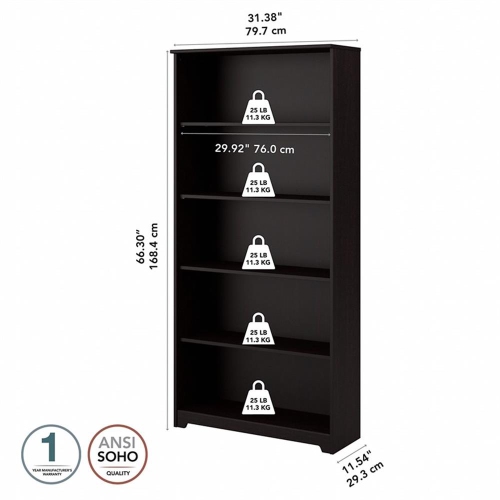 Cabot 5 Shelf Tall Bookcase in Espresso Oak - Engineered Wood