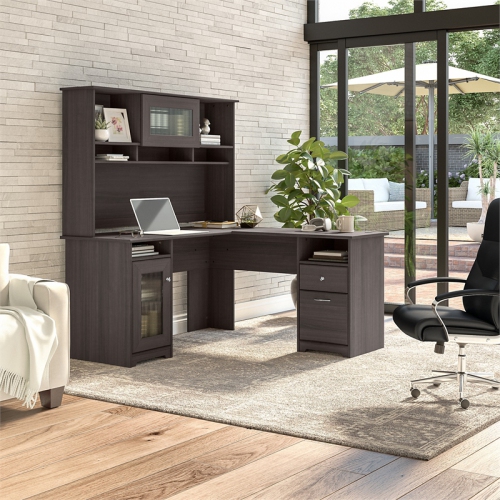 Cabot L Shaped Desk with Hutch in Heather Gray - Engineered Wood