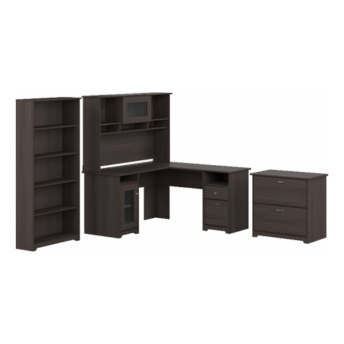 Cabot L Desk with Hutch File & Bookcase in Heather Gray - Engineered Wood