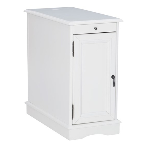 Linon Butler Wood Accent Table with USB in White