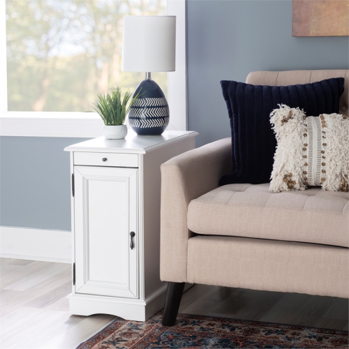 Linon Butler Wood Accent Table with USB in White