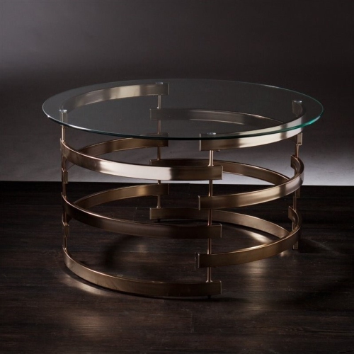 SEI Furniture Belmar Round Coffee Table in Champagne