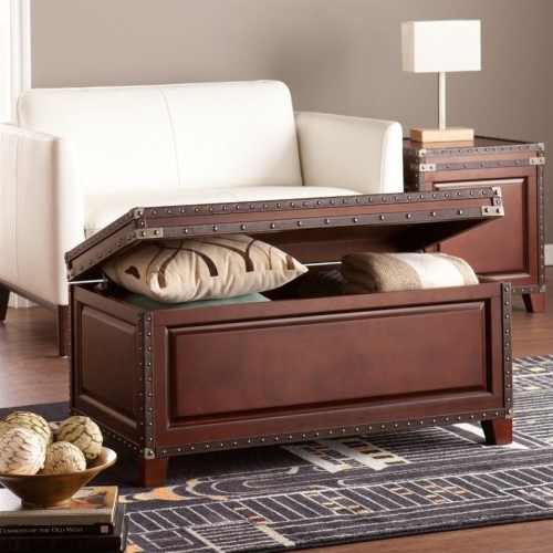 SEI Furniture Amherst Trunk Coffee Table in Dark Cherry