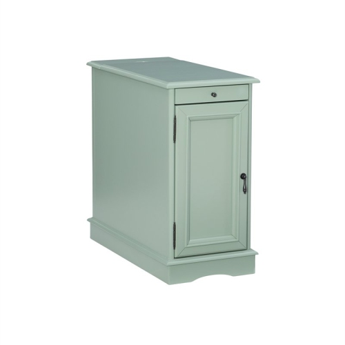 Linon Butler Wood Accent Table with USB in Aqua Blue