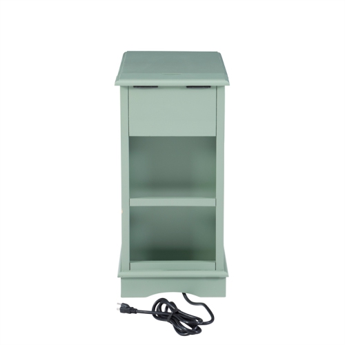 Linon Butler Wood Accent Table with USB in Aqua Blue