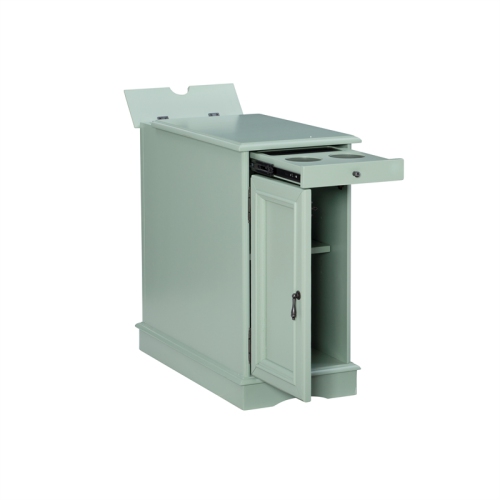 Linon Butler Wood Accent Table with USB in Aqua Blue