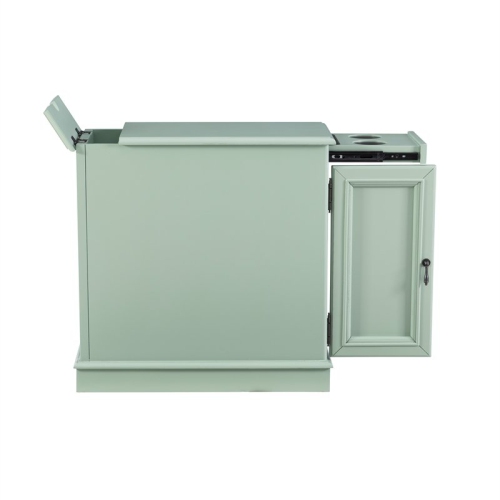 Linon Butler Wood Accent Table with USB in Aqua Blue