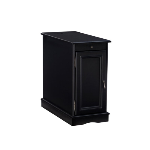 Linon Butler Wood Accent Table with USB in Black