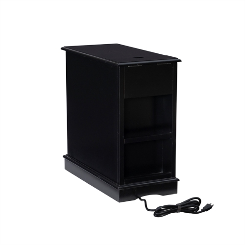 Linon Butler Wood Accent Table with USB in Black