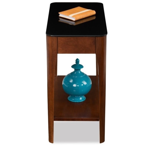 Leick Obsidian Glass Top Wood Narrow End Table in Chestnut Oak