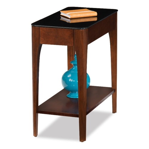 Leick Obsidian Glass Top Wood Narrow End Table in Chestnut Oak
